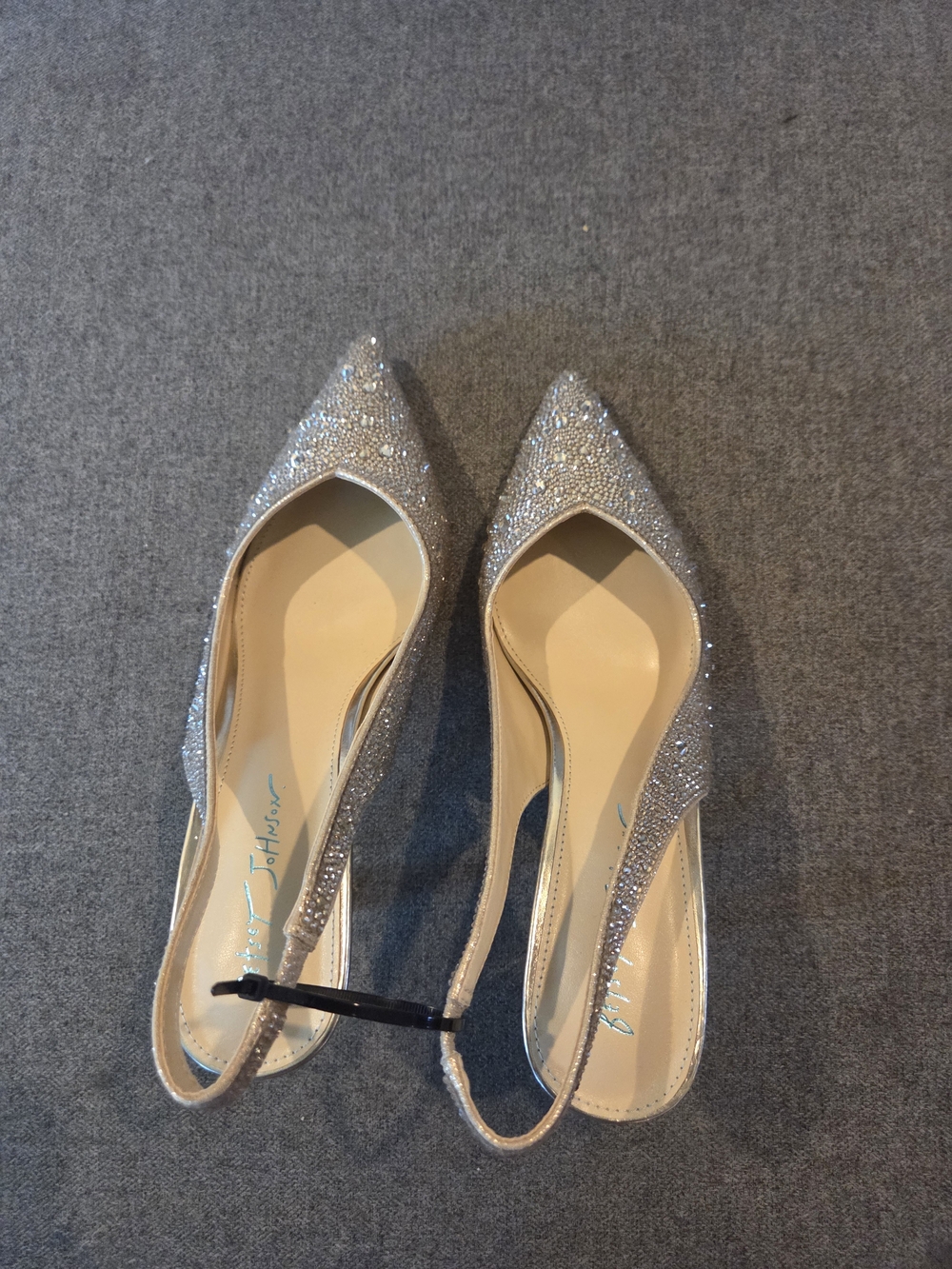 Betsey Johnson Silver Glitter Pointed Toe Slingback Flats
